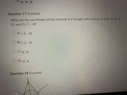 Help me

What are the coordinates of the centroid of a triangle with vertices at D (O, 0), E (-8,