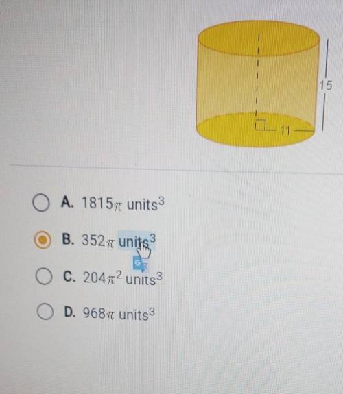 What is the volume of the cylinder. its 15 units high and a radius of 11.