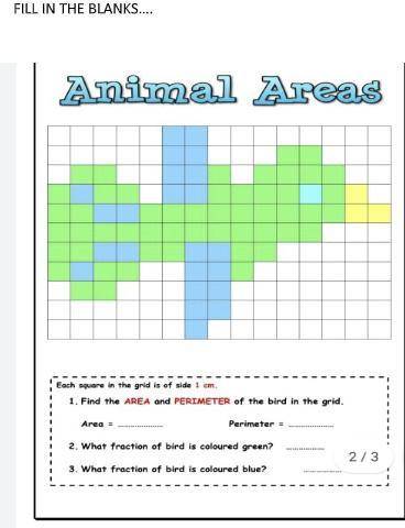 Animal area find the area and perimeter of bird in the grid