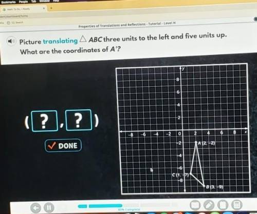 Picture translating A ABC three units to the left and five units up. What are the coordinates of A'