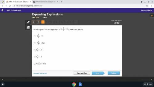 Which expressions are equivalent to 7(-3/4x -3)? Select two options.