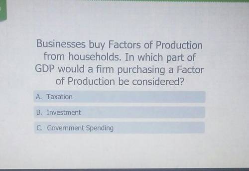 Businesses buy Factors of Production from households. In which part of GDP would a firm purchasing