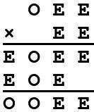 In this multiplication problem every O stands for some odd digit and every E stands for some even d