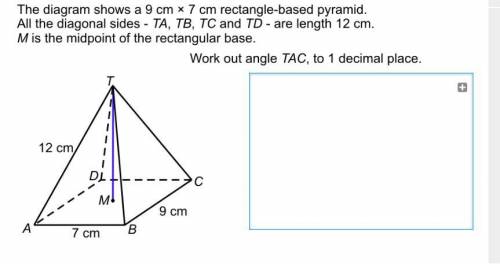 The diagram shows a 9cm x 7cm rectangle-based pyramid. all the diagonal sides - TA, TB, TC, AND TD-