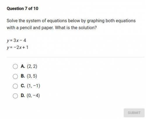 solve the system of equations below by graphing both equations with a pencil and paper. what is the