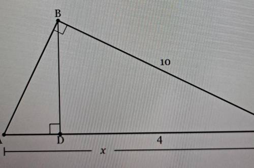 Given right triangle ABC with altitude BD drawn to hypotenuse AC. If BC= 10 and DC = 4, what is the