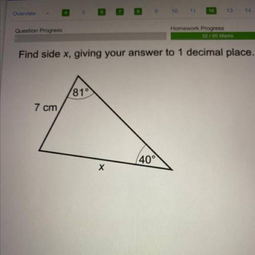 Find side x, giving your answer to 1 decimal place.