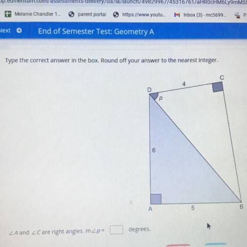 A and C are right angles mZp= ? degrees.