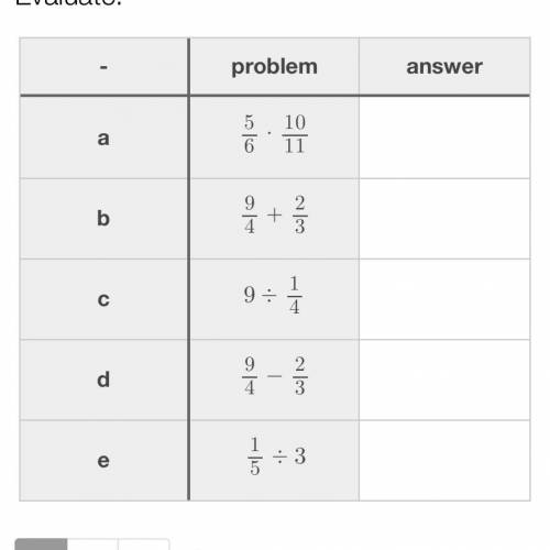 Evaluate

Explain 
A.5/6×10/11=
B. 9÷1/4=
D. 9/4 -2/3=
E. 1/5÷3=
Please explain your answers