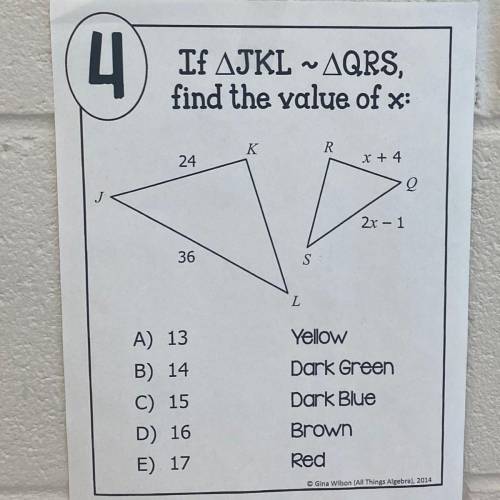 If JKL~QRS. Find the value of x