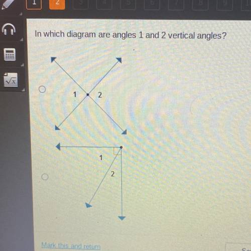 In which diagram are angles 1 and 2 vertical angles?