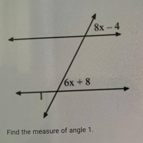 8x - 4
6x + 8
Find the measure of angle 1.