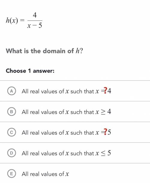 H(x) = 4/(x - 5) What is the domain of h ?