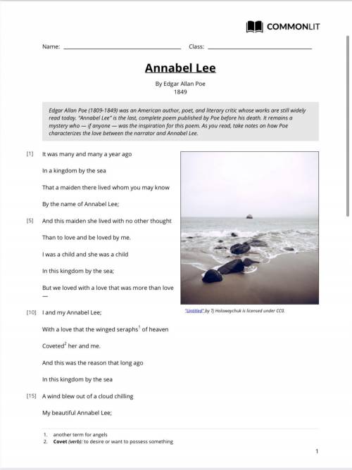 Write one example of imagery from the poem, Annabel Lee. This must be a quote.