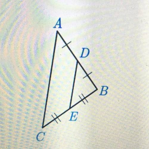 Prove that DE is parallel to and half the length of AC in the figure below.