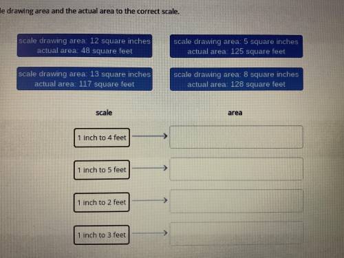 Match the scale drawing area and the actual area to the correct scale