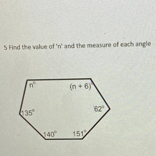 Find the value of ‘n’ and measure-of each angle
