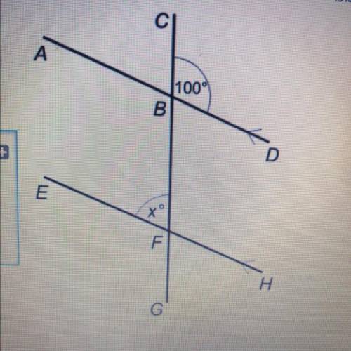 1) work out the size of angle x 
2) give reasons for your answer