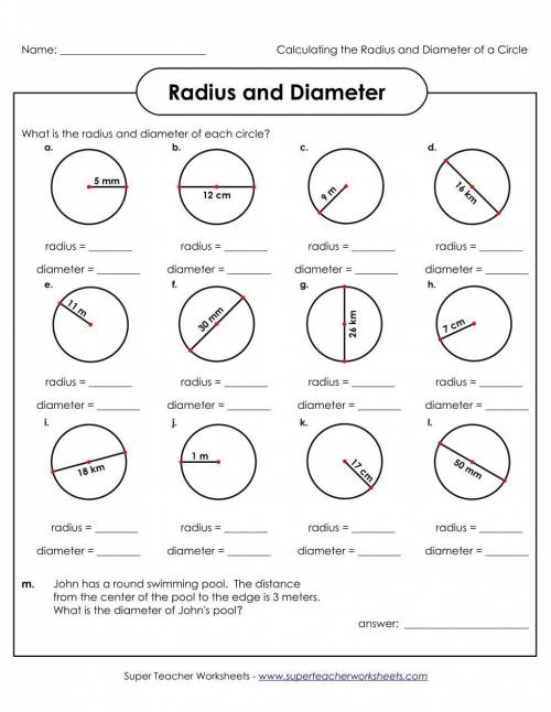 Please answer all Radius and Diameter