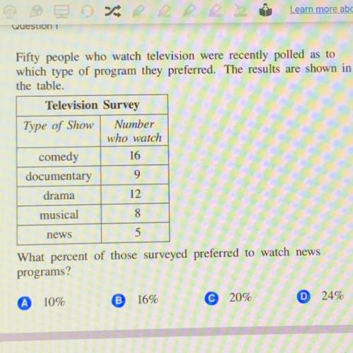 Fifty people who watch television were recently polled as to

which type of program they preferred