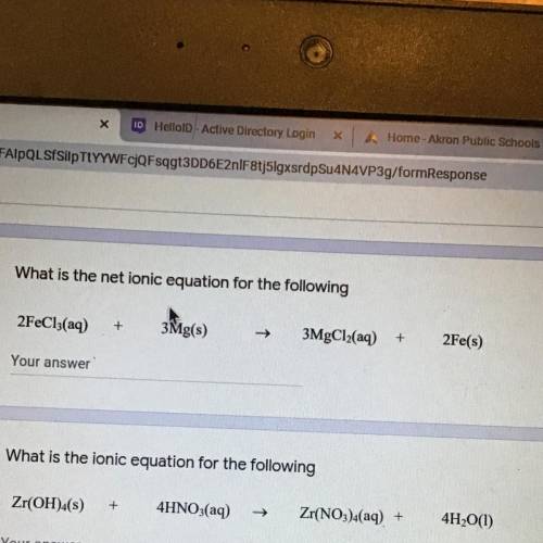 What is the ionic equation for the following
2FeCl(aq)
3Mg(s)
3MgCl(aq)
2Fe(s)