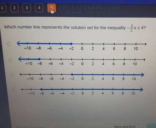 Which number line represents the solution set for the inequality - 2x2 4? -10 -8 6 -4 -20 2 4 6 8 1