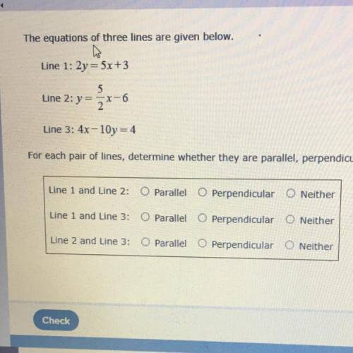 Tell of equations are parallel, perpendicular or neither