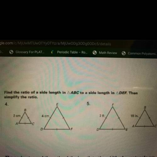 Find the ratio of a side length in triangle ABC to a side length in DEF then simplify the ratio