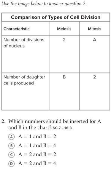 2: Which numbers should be inserted for A and B in the chart?

A: A = 1 and B = 2
B: A = 1 and B =