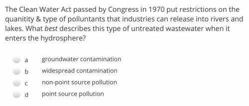 The Clean Water Act passed by Congress in 1970 put restrictions on the quanitity & type of poll