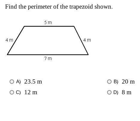 P L E A S E ~ H E L P ~ M E 
Find the perimeter of the trapezoid shown.