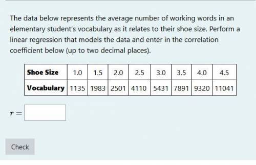 The data below represents the average number of working words in an elementary student’s vocabulary
