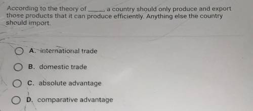 According to the theory of ____, a country should only produce and export

those products that it