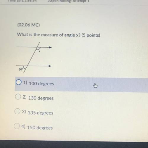 What is the measure of angle x? (5 points)
Х
50°