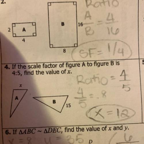 If the scale factor of figure a to figure b is 4:5, find the value of x.

i’m not sure if it’s cor
