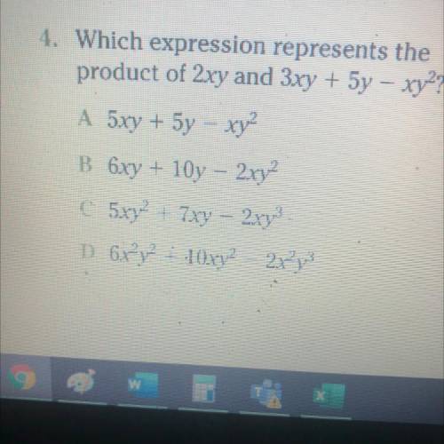 Which expression represents the product of 2xy and 3xy+5y-xy^2