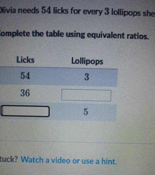 Olivia needs 54 licks for every 3 lollipop she licks