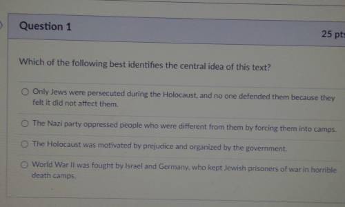 Question 1 25 pts Which of the following best identifies the central idea of this text? Only Jews w