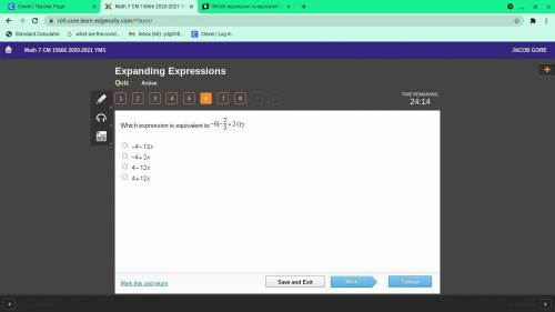 Which expression is equivalent to -6(-2/3+2x)?HURRY PLEASE ABCD