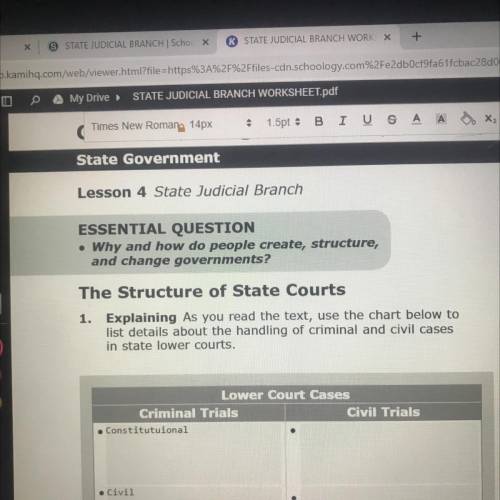 C

Times New Romana 14px
State Government
Lesson 4 State Judicial Branch
ESSENTIAL QUESTION
• Why