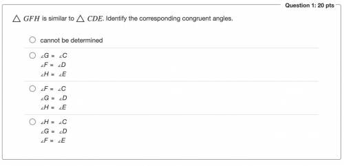 △GFH is similar to △CDE. Identify the corresponding congruent angles.