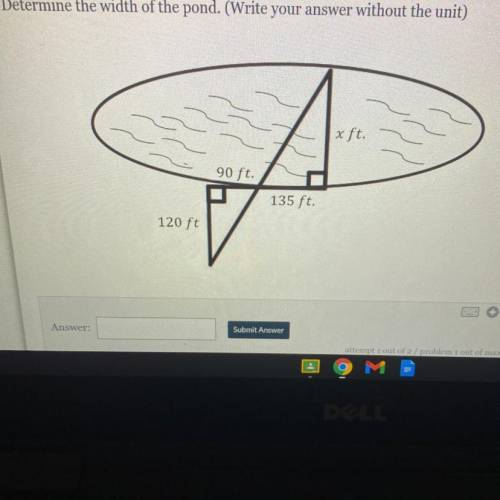 Determine the width of the pond. (Write your answer without the unit)
Can someone help plzzzzz