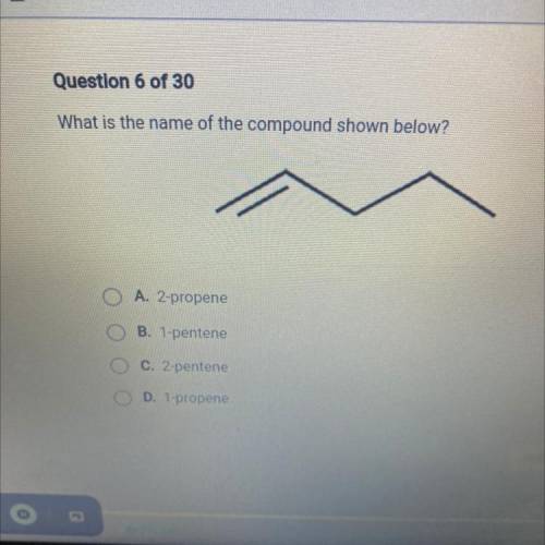 What is the name of the compound shown below?

A. 2-propene
B. 1-pentene
C. 2-pentene
D. 1-propene