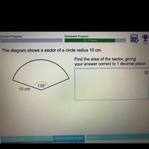 The diagram shows a sector of a circle radius 10 cm.

Find the area of the sector, giving
your ans