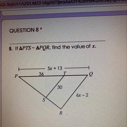 If triangle PTS is similar to triangle PQR, find the value of x