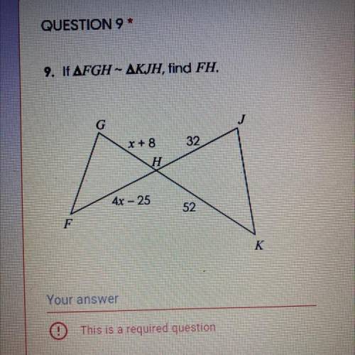 If triangle FGH is similar to triangle KJF, find FH