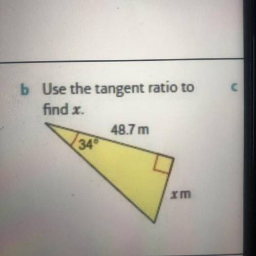 Use the tangent ratio to find x in the picture attached.