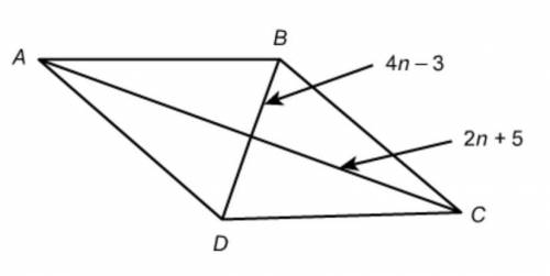 What expression in terms of n can be used to represent AD in rhombus ABCD?

A.(2n+5)2+(4n−3)2
B.