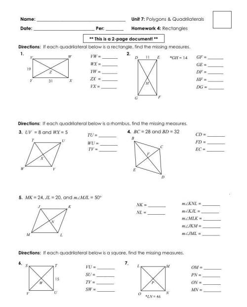 Unit 7 polygons and quadrilaterals homework 4 rectangles answer key