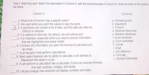 Match (column A with column B) Subject:ICT